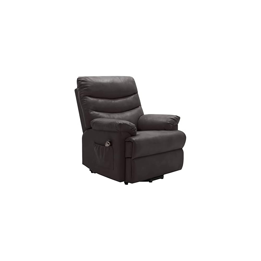 Electric Lift Recliner Faux Leather Power Lift Chair for Elderly Multifunctional Fabric Sofa with Side Pocket Remote Control Khaki (Brown)
