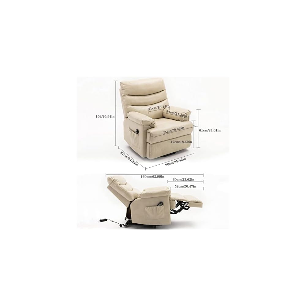 Electric Lift Recliner Faux Leather Power Lift Chair for Elderly Multifunctional Fabric Sofa with Side Pocket Remote Control Khaki (Brown)