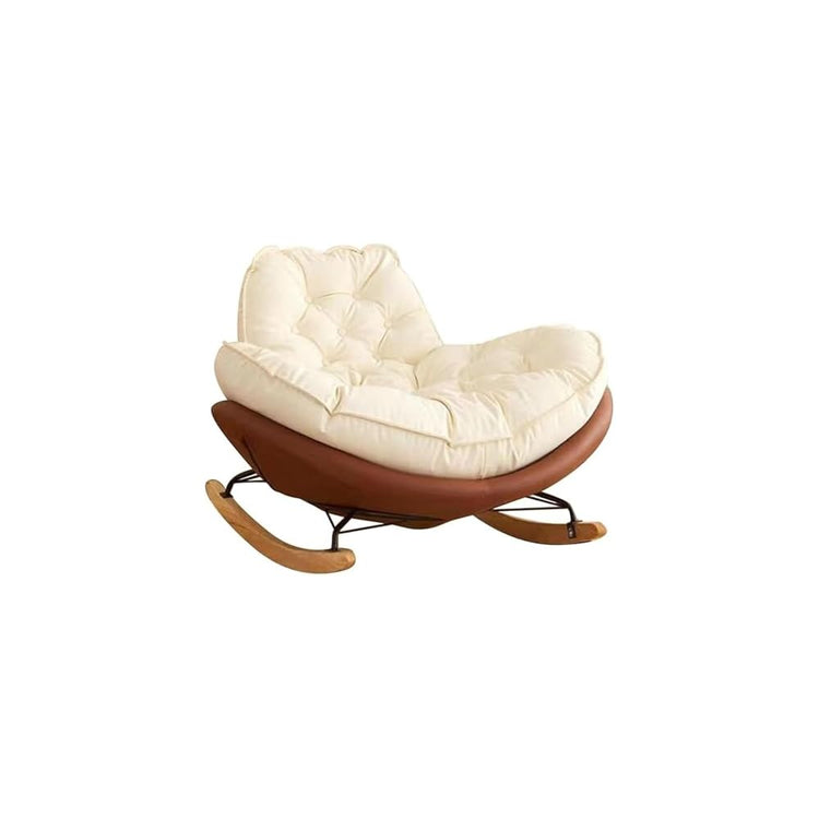 Living Room Lounge Rocking Chair Rocking Chair with Cushion, for Living Room Bedroom Porch Balcony Offices(Off White+Brown)