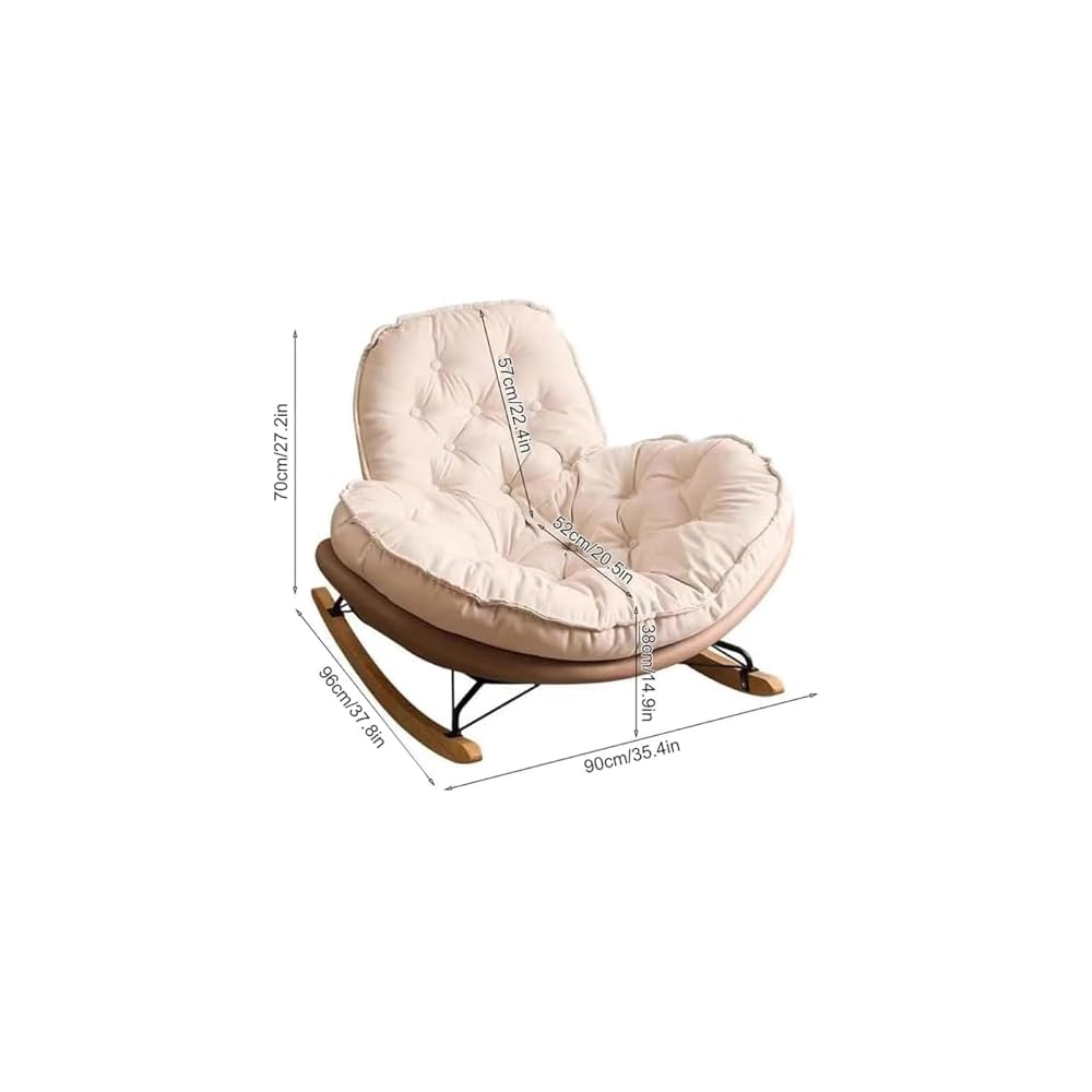Living Room Lounge Rocking Chair Rocking Chair with Cushion, for Living Room Bedroom Porch Balcony Offices(Off White+Brown)