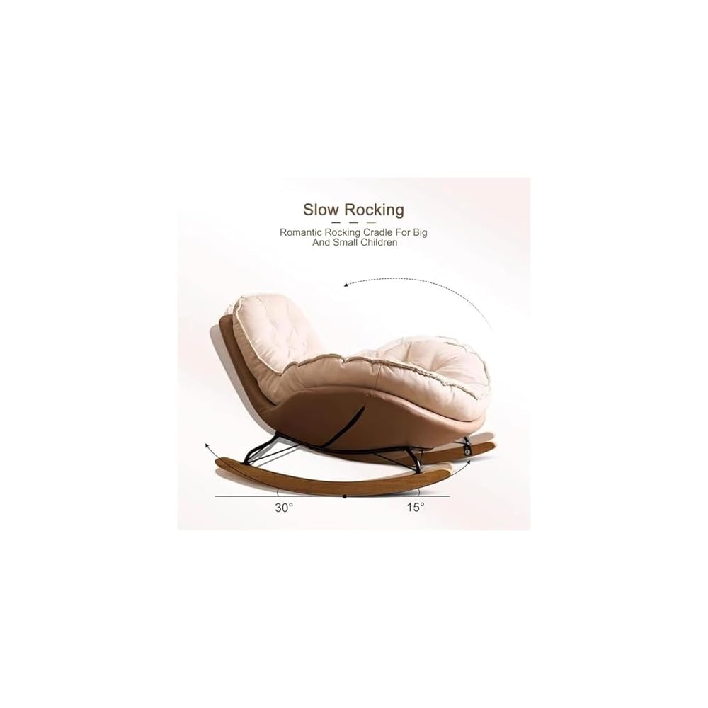 Living Room Lounge Rocking Chair Rocking Chair with Cushion, for Living Room Bedroom Porch Balcony Offices(Off White+Brown)