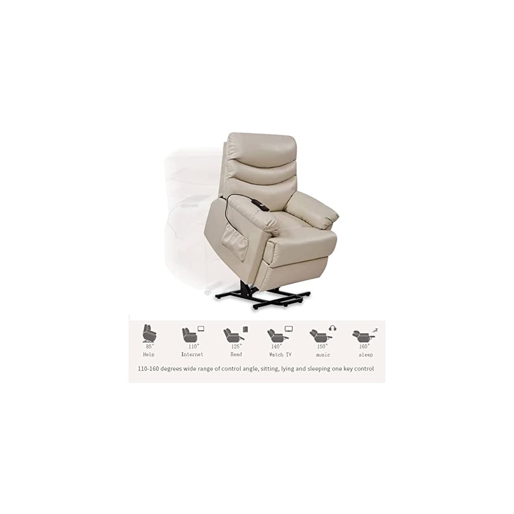 Electric Lift Recliner Faux Leather Power Lift Chair for Elderly Multifunctional Fabric Sofa with Side Pocket Remote Control Khaki (Brown)