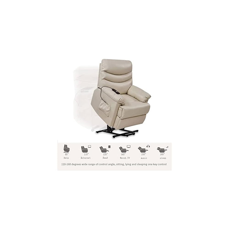 Electric Lift Recliner Faux Leather Power Lift Chair for Elderly Multifunctional Fabric Sofa with Side Pocket Remote Control Khaki (Brown)