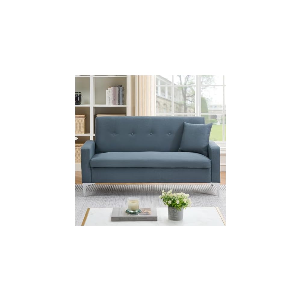 58'' Velvet Small Loveseat Sofa Couch with Storage,Settee Bench Couches for Bedroom,2-Seater Mini Sofa with Comfy Cushion,Tiny Couch for Small Space,Easy Assembly (Gray)