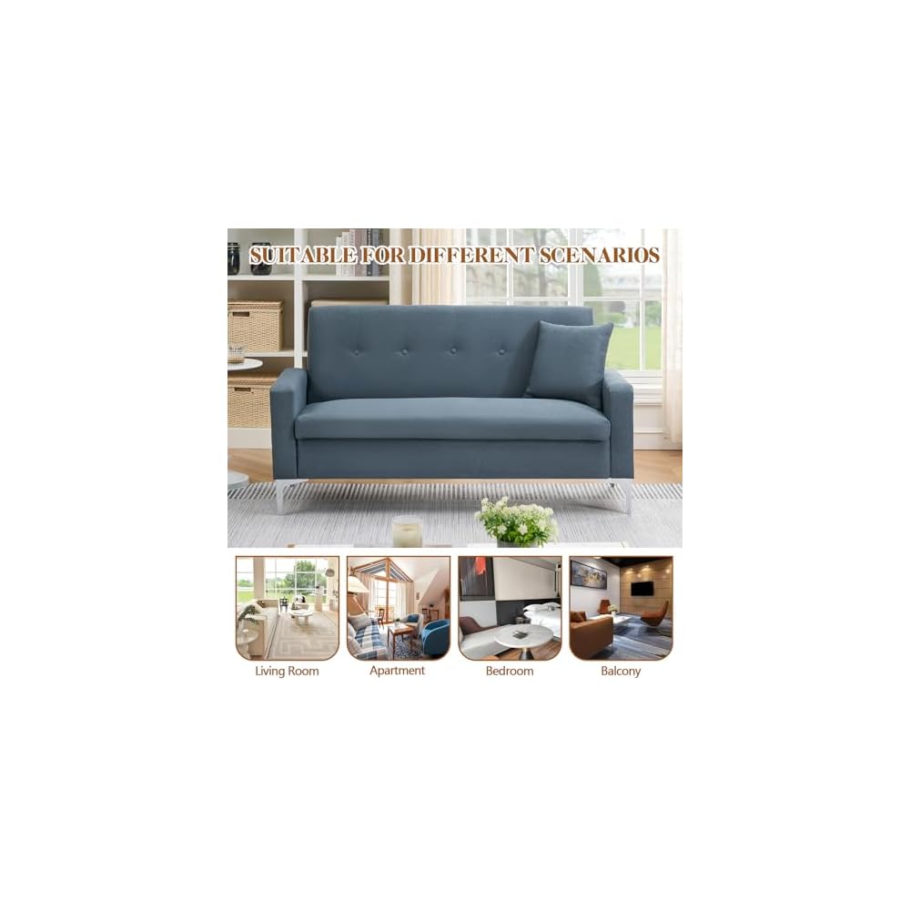 58'' Velvet Small Loveseat Sofa Couch with Storage,Settee Bench Couches for Bedroom,2-Seater Mini Sofa with Comfy Cushion,Tiny Couch for Small Space,Easy Assembly (Gray)