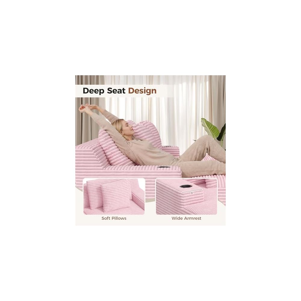 Nebuaegis 80'' Double Chaise Lounge Chair Indoor, Boneless Sofa Chair-Pink