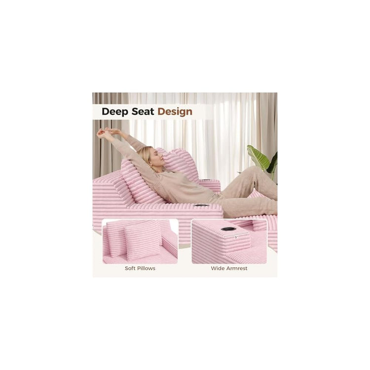 Nebuaegis 80'' Double Chaise Lounge Chair Indoor, Boneless Sofa Chair-Pink
