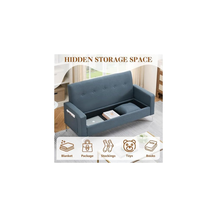 58'' Velvet Small Loveseat Sofa Couch with Storage,Settee Bench Couches for Bedroom,2-Seater Mini Sofa with Comfy Cushion,Tiny Couch for Small Space,Easy Assembly (Gray)