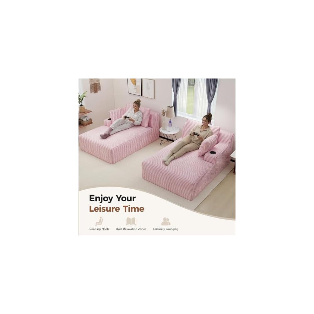Nebuaegis 80'' Double Chaise Lounge Chair Indoor, Boneless Sofa Chair-Pink