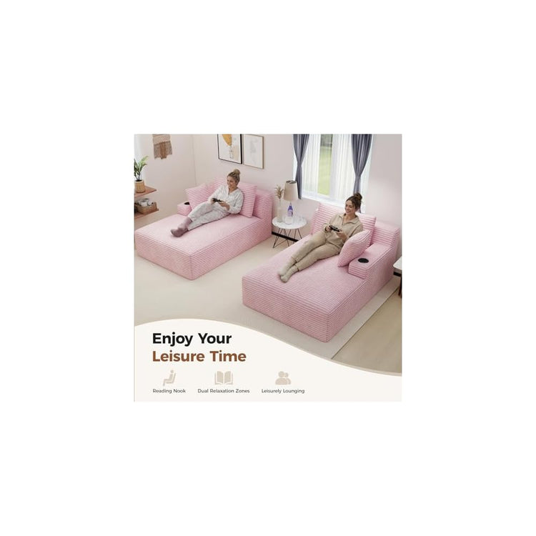 Nebuaegis 80'' Double Chaise Lounge Chair Indoor, Boneless Sofa Chair-Pink
