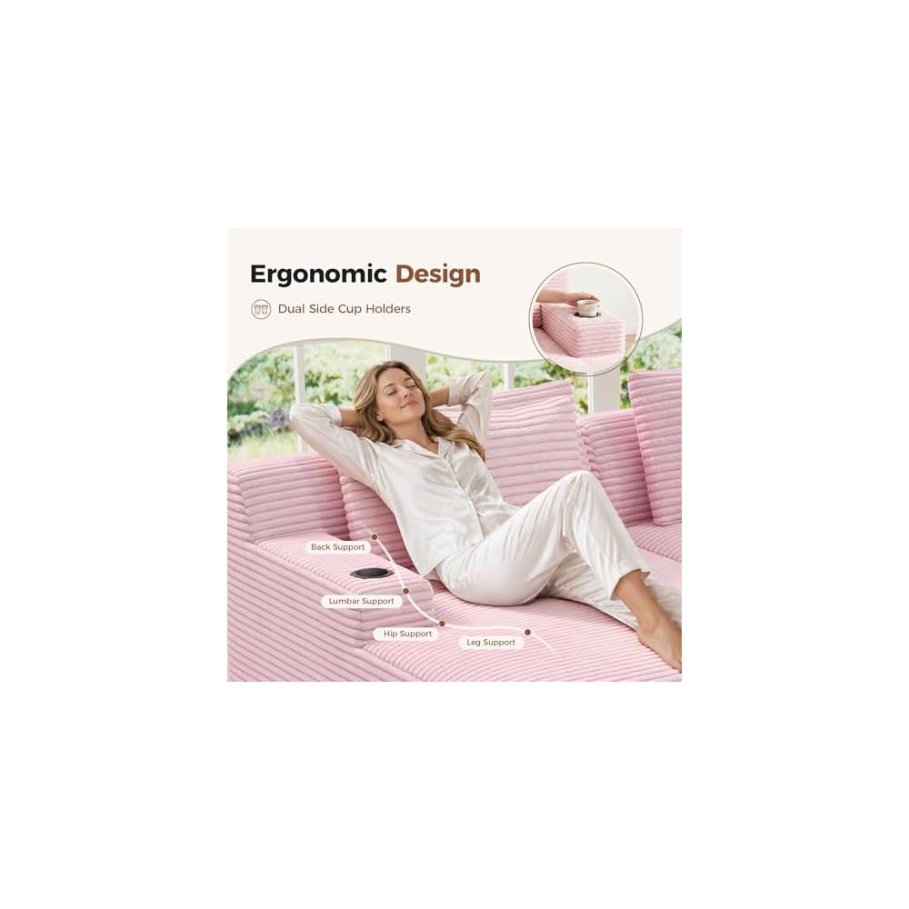 Nebuaegis 80'' Double Chaise Lounge Chair Indoor, Boneless Sofa Chair-Pink