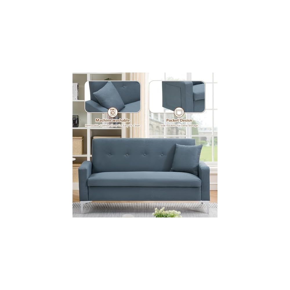 58'' Velvet Small Loveseat Sofa Couch with Storage,Settee Bench Couches for Bedroom,2-Seater Mini Sofa with Comfy Cushion,Tiny Couch for Small Space,Easy Assembly (Gray)
