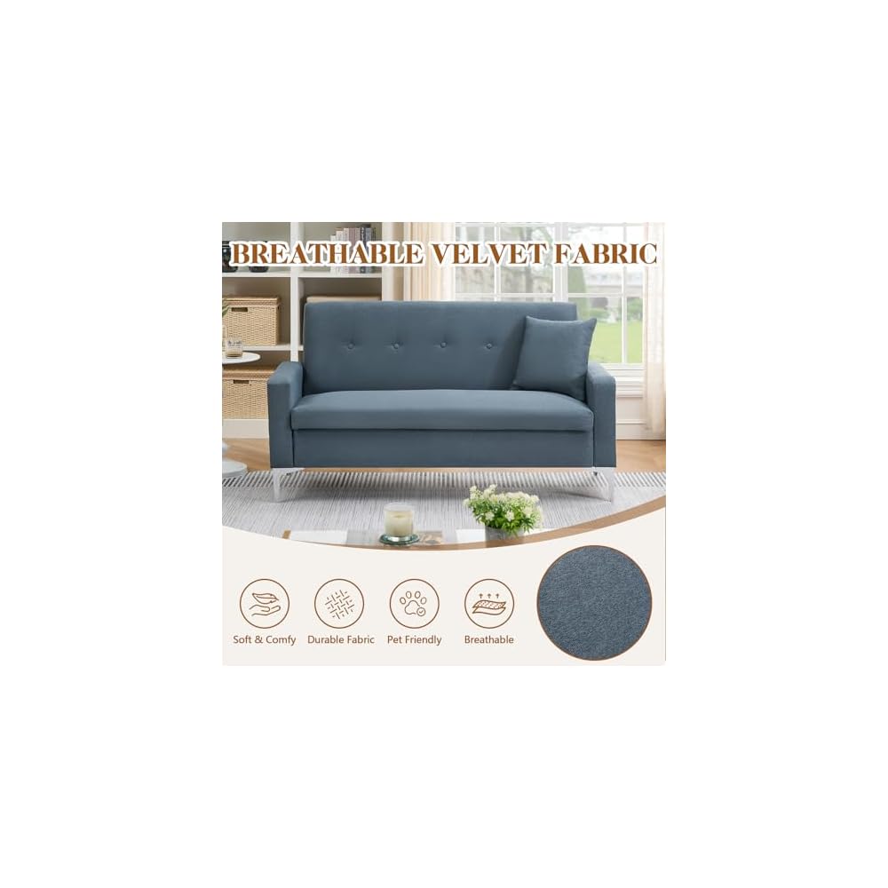 58'' Velvet Small Loveseat Sofa Couch with Storage,Settee Bench Couches for Bedroom,2-Seater Mini Sofa with Comfy Cushion,Tiny Couch for Small Space,Easy Assembly (Gray)