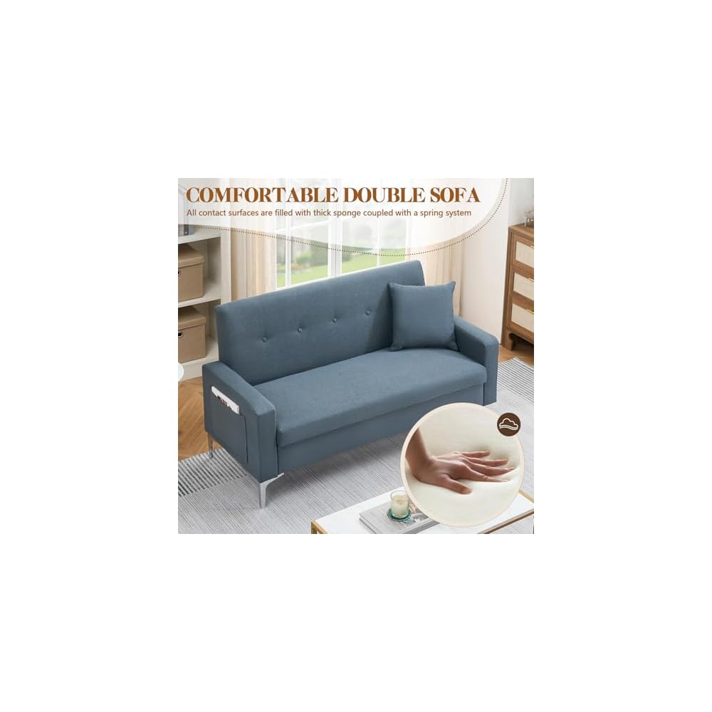 58'' Velvet Small Loveseat Sofa Couch with Storage,Settee Bench Couches for Bedroom,2-Seater Mini Sofa with Comfy Cushion,Tiny Couch for Small Space,Easy Assembly (Gray)