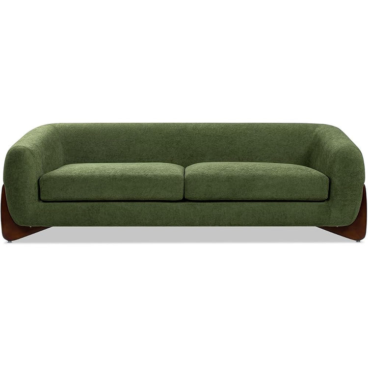 Jennifer Taylor Home Alpine 90.5" Modern Scandinavian Minimalist Round Arm Living Room Sofa Couch in Moss Green Fleeced Teddy