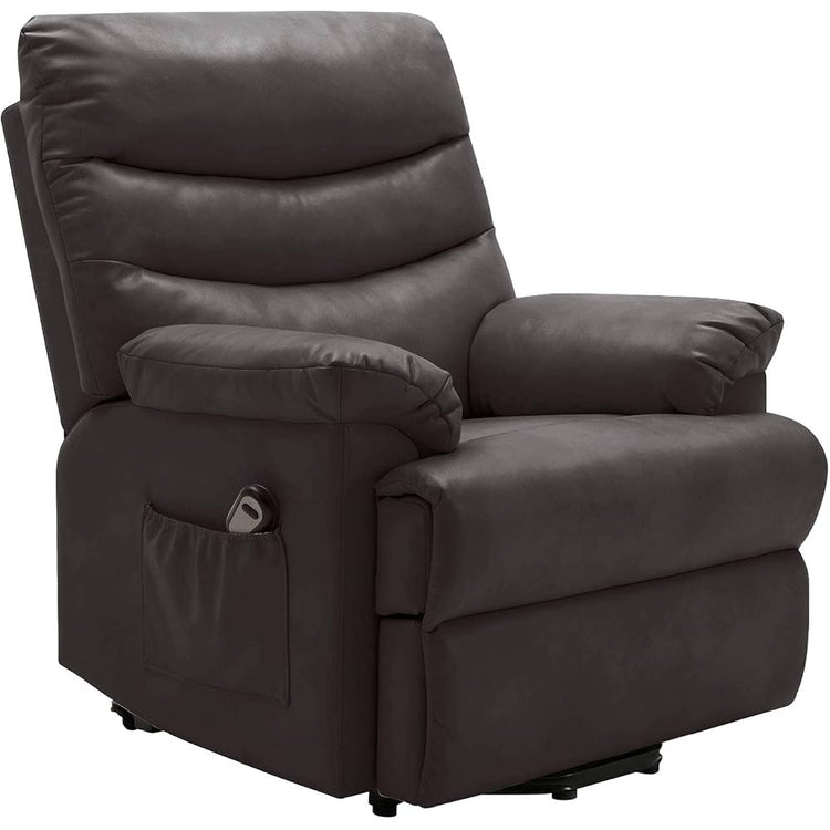 Electric Lift Recliner Faux Leather Power Lift Chair for Elderly Multifunctional Fabric Sofa with Side Pocket Remote Control Khaki (Brown)