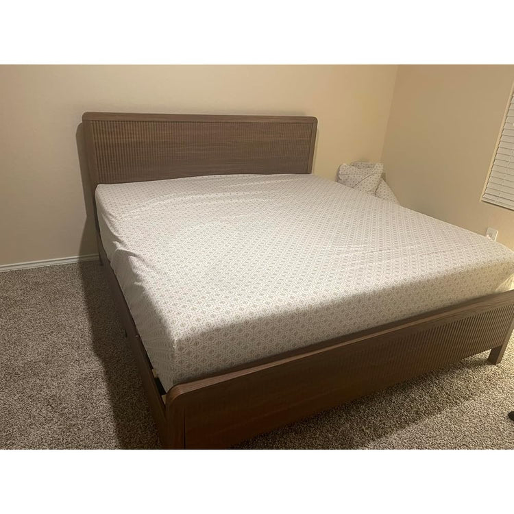 AMERLIFE Queen Wood Bed Frame with Fluted Headboard & Footboard, Walnut