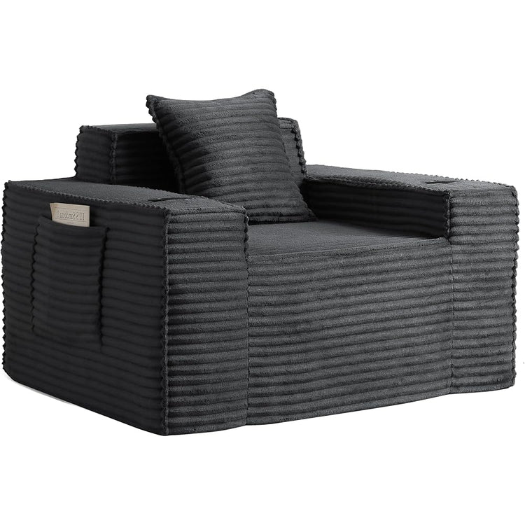 Modern Corduroy Bloneless Couch Sofa (Deep Gray,Single Sofa Chair)