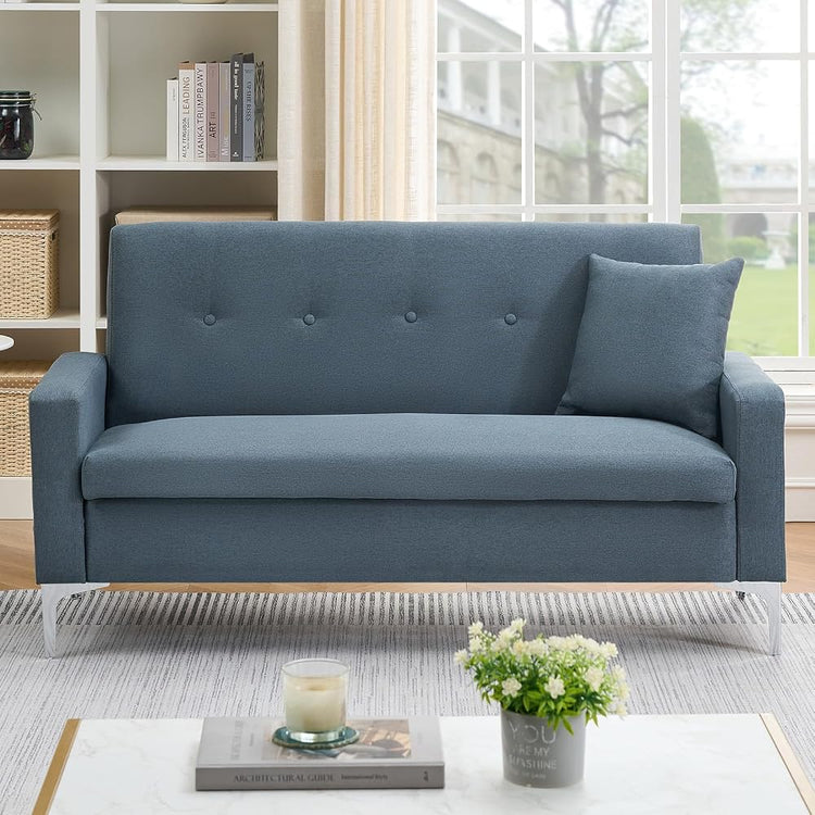58'' Velvet Small Loveseat Sofa Couch with Storage,Settee Bench Couches for Bedroom,2-Seater Mini Sofa with Comfy Cushion,Tiny Couch for Small Space,Easy Assembly (Gray)
