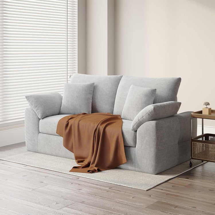 75.6" Modern Loveseat Sofa for Living Room, Cloud Boneless Couches with 4 Pillows, Mid Century Loveseat couches for Small Place, No Assembly Required, Light Grey