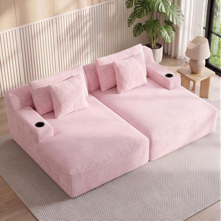 Nebuaegis 80'' Double Chaise Lounge Chair Indoor, Boneless Sofa Chair-Pink